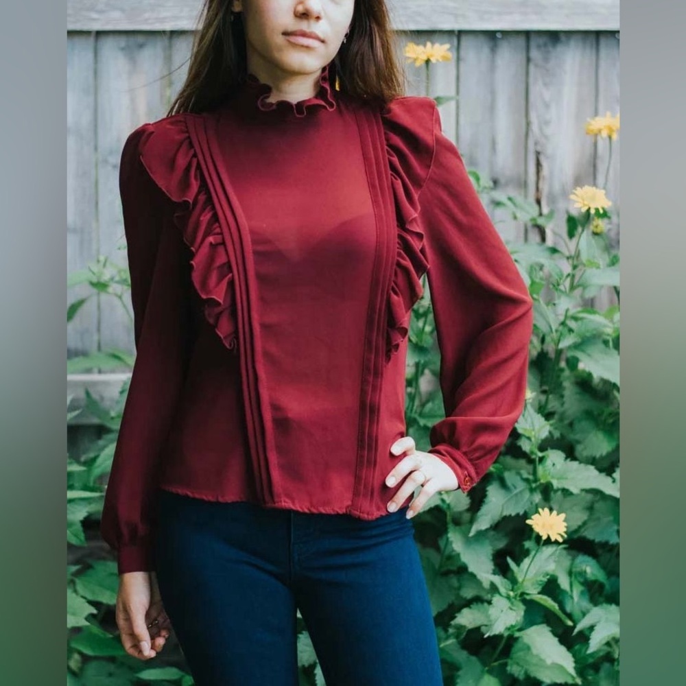 Vintage Miss n Tee burgundy sheer blouse, size S Made in Canada